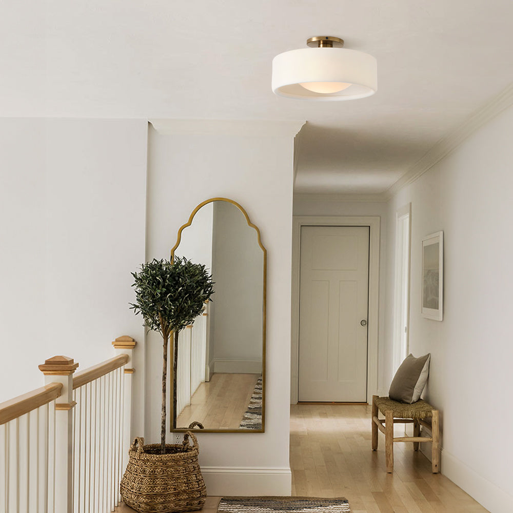 Glaze | Porcelain Semi Flush Mount Ceiling Light, Colorful Ceramic Ceiling Lamp, Modern Brass Fixture