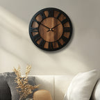 Heritage | Large Wooden Wall Clock, Roman Numeral Silent Clock, Rustic Farmhouse Clock for Living Room