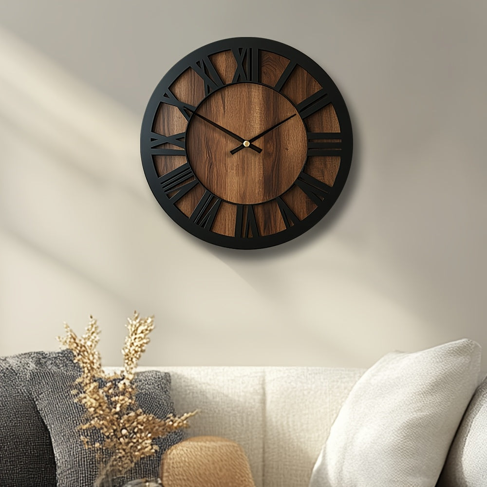 Heritage | Large Wooden Wall Clock, Roman Numeral Silent Clock, Rustic Farmhouse Clock for Living Room