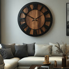Heritage | Large Wooden Wall Clock, Roman Numeral Silent Clock, Rustic Farmhouse Clock for Living Room