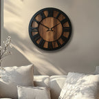 Heritage | Large Wooden Wall Clock, Roman Numeral Silent Clock, Rustic Farmhouse Clock for Living Room
