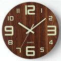 Nocturne | Glow in the Dark Wall Clock, Silent Walnut Wood Look Clock, Luminous Bedroom Clock