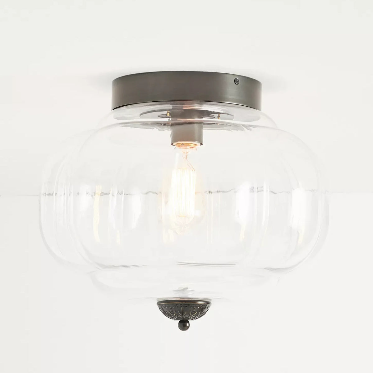 Clementine | Milk Glass Semi Flush Mount Ceiling Light, Vintage Pumpkin Glass Light Fixture, Brass
