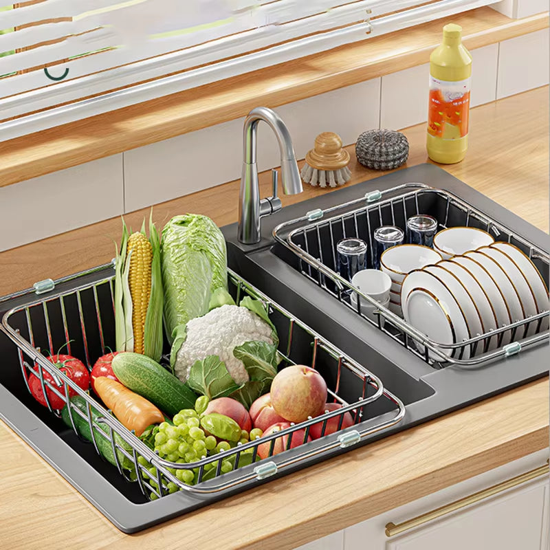 Expandable | Stainless Steel Over Sink Dish Rack, Adjustable Sink Drainer Basket, Space Saving Kitchen Organizer