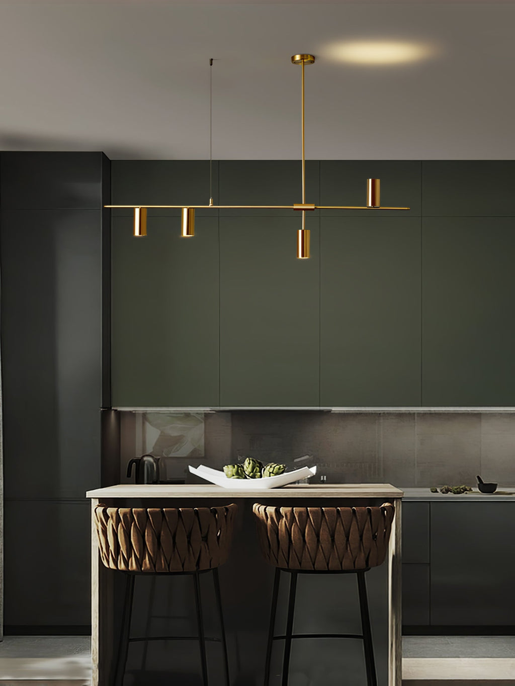 Afferre | Linear Kitchen Island Pendant Light, Modern Black and Copper Spotlight Chandelier for Dining Table