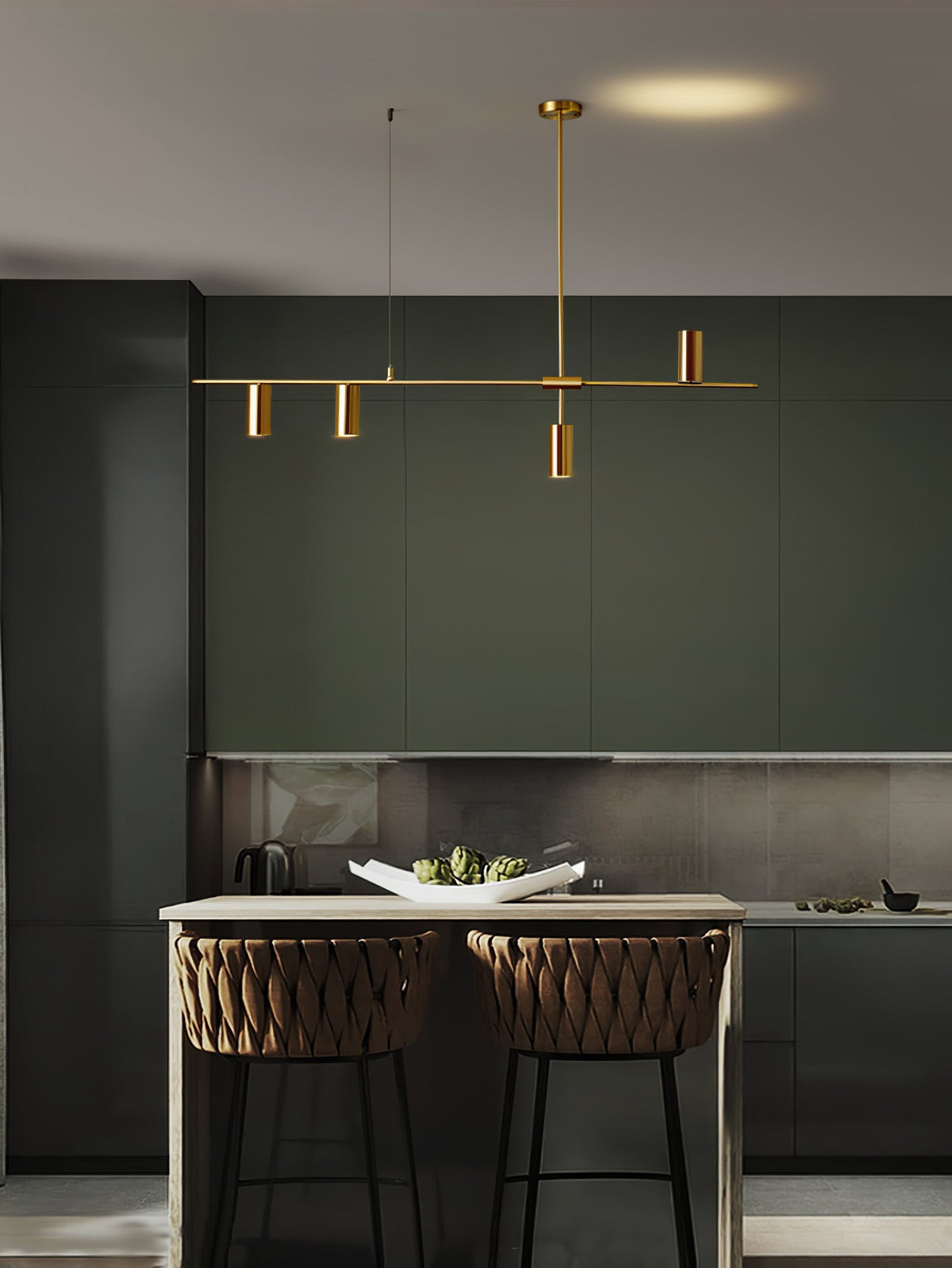 Afferre | Linear Kitchen Island Pendant Light, Modern Black and Copper Spotlight Chandelier for Dining Table