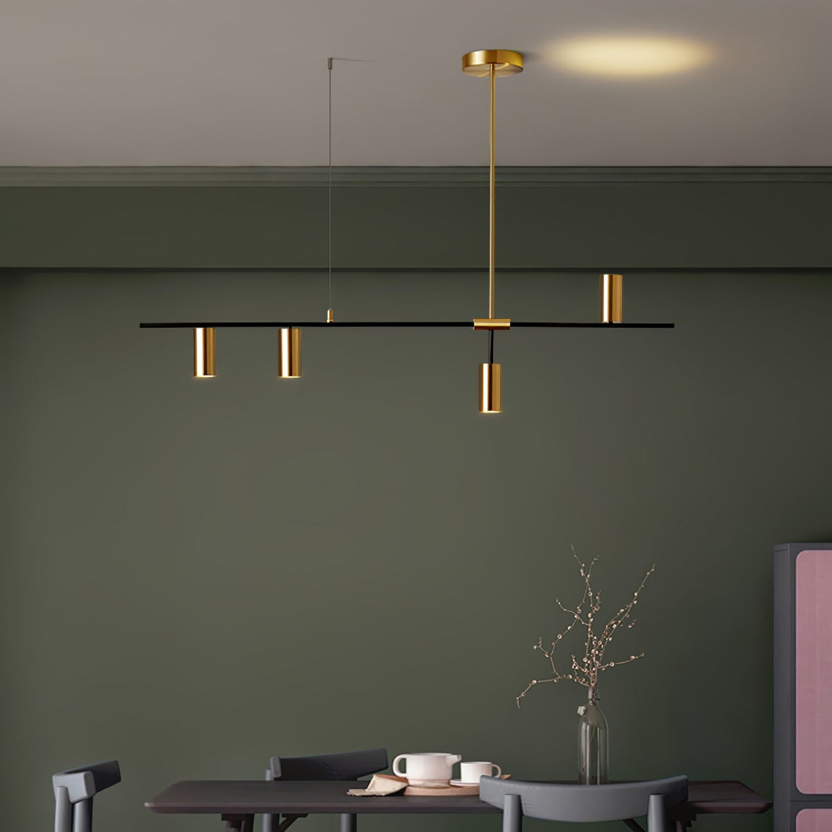 Afferre | Linear Kitchen Island Pendant Light, Modern Black and Copper Spotlight Chandelier for Dining Table