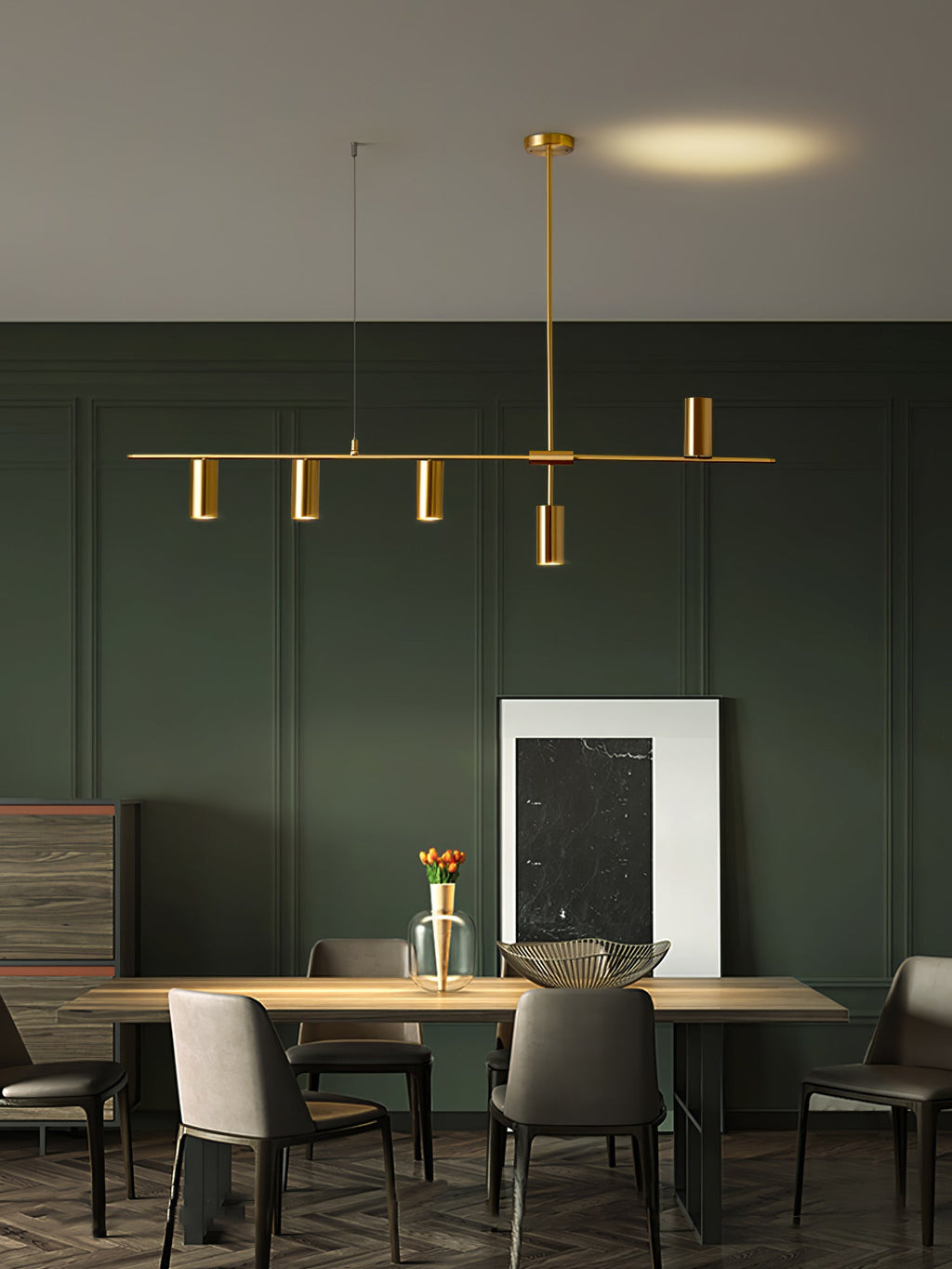 Afferre | Linear Kitchen Island Pendant Light, Modern Black and Copper Spotlight Chandelier for Dining Table
