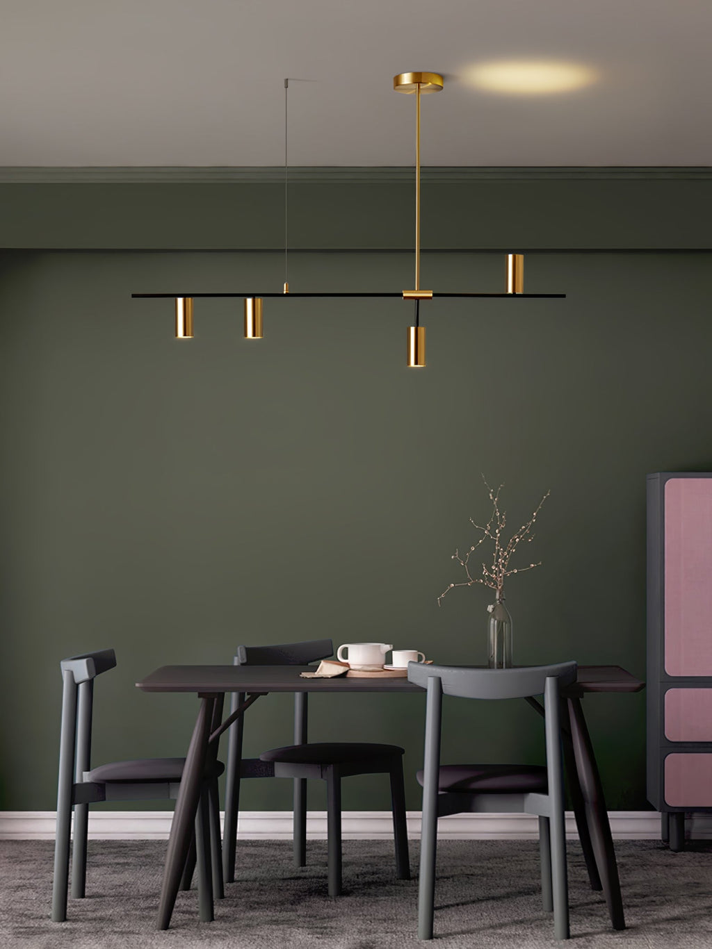 Afferre | Linear Kitchen Island Pendant Light, Modern Black and Copper Spotlight Chandelier for Dining Table
