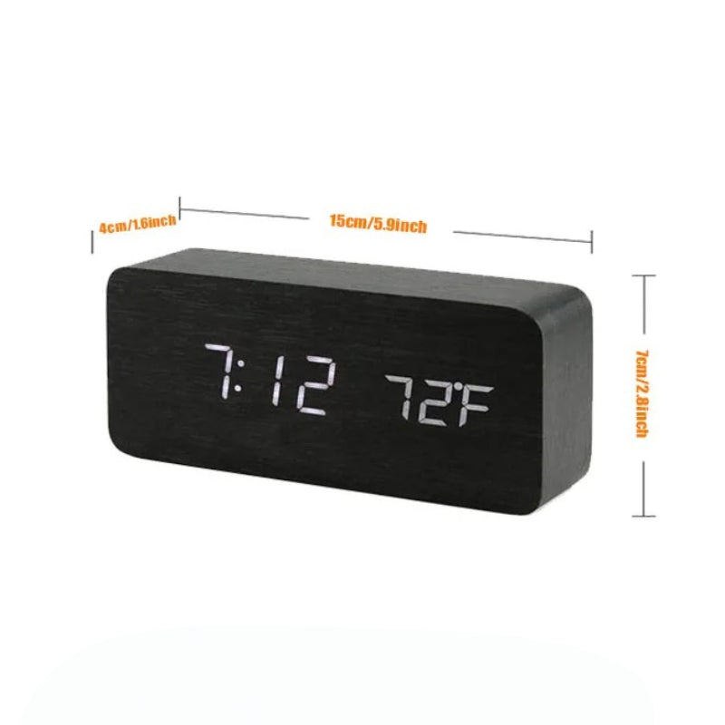 Timber | Wooden Digital Alarm Clock, LED Desk Clock with Temperature, Bedside Clock for Bedroom