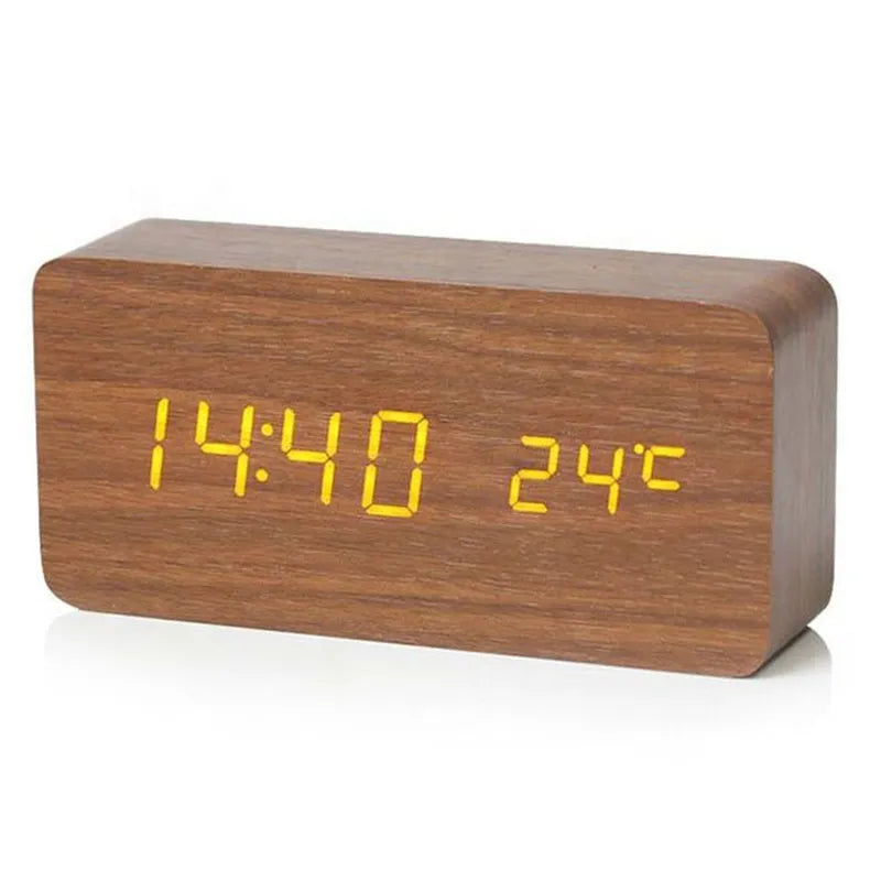 Timber | Wooden Digital Alarm Clock, LED Desk Clock with Temperature, Bedside Clock for Bedroom