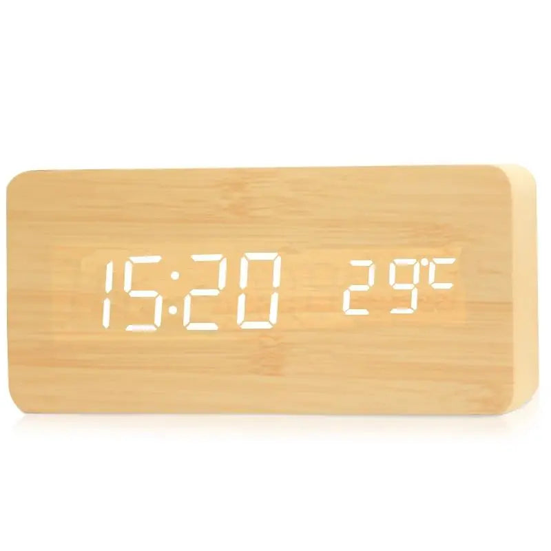 Timber | Wooden Digital Alarm Clock, LED Desk Clock with Temperature, Bedside Clock for Bedroom