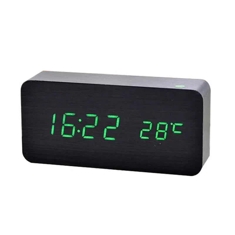 Timber | Wooden Digital Alarm Clock, LED Desk Clock with Temperature, Bedside Clock for Bedroom