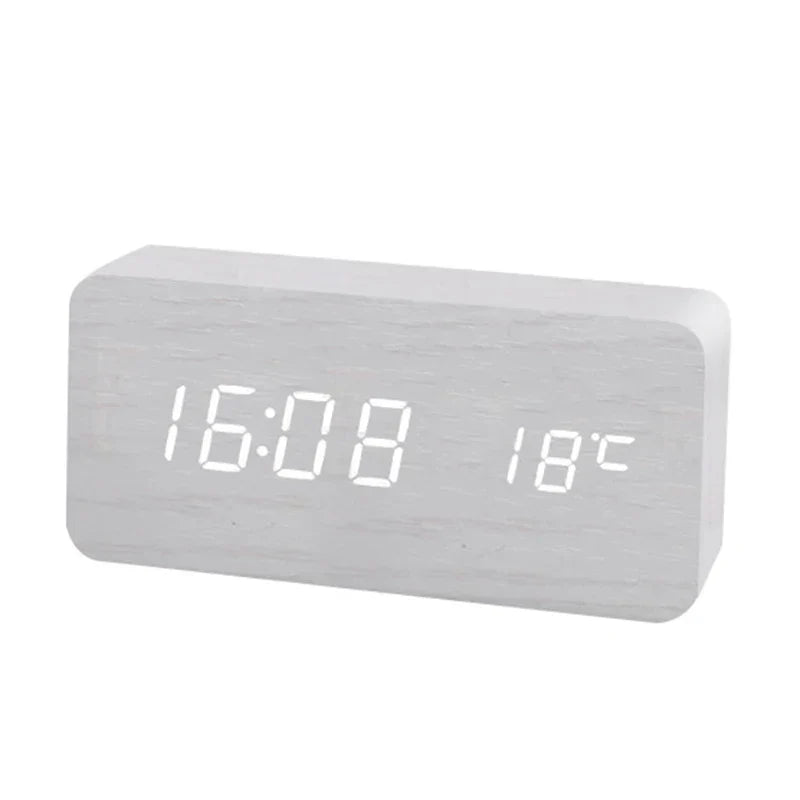 Timber | Wooden Digital Alarm Clock, LED Desk Clock with Temperature, Bedside Clock for Bedroom