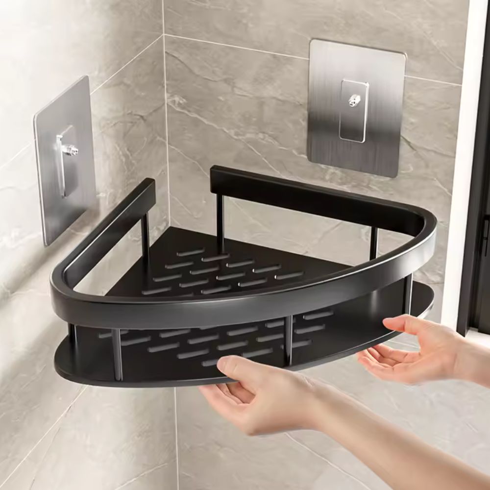 Aluma Curve | Aluminum Shower Caddy Shelf, Adhesive No Drill Bathroom Organizer, Rustproof Wall Mounted Shower Rack
