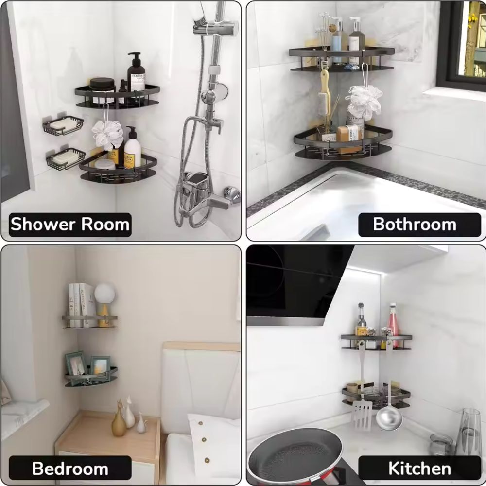 Aluma Curve | Aluminum Shower Caddy Shelf, Adhesive No Drill Bathroom Organizer, Rustproof Wall Mounted Shower Rack