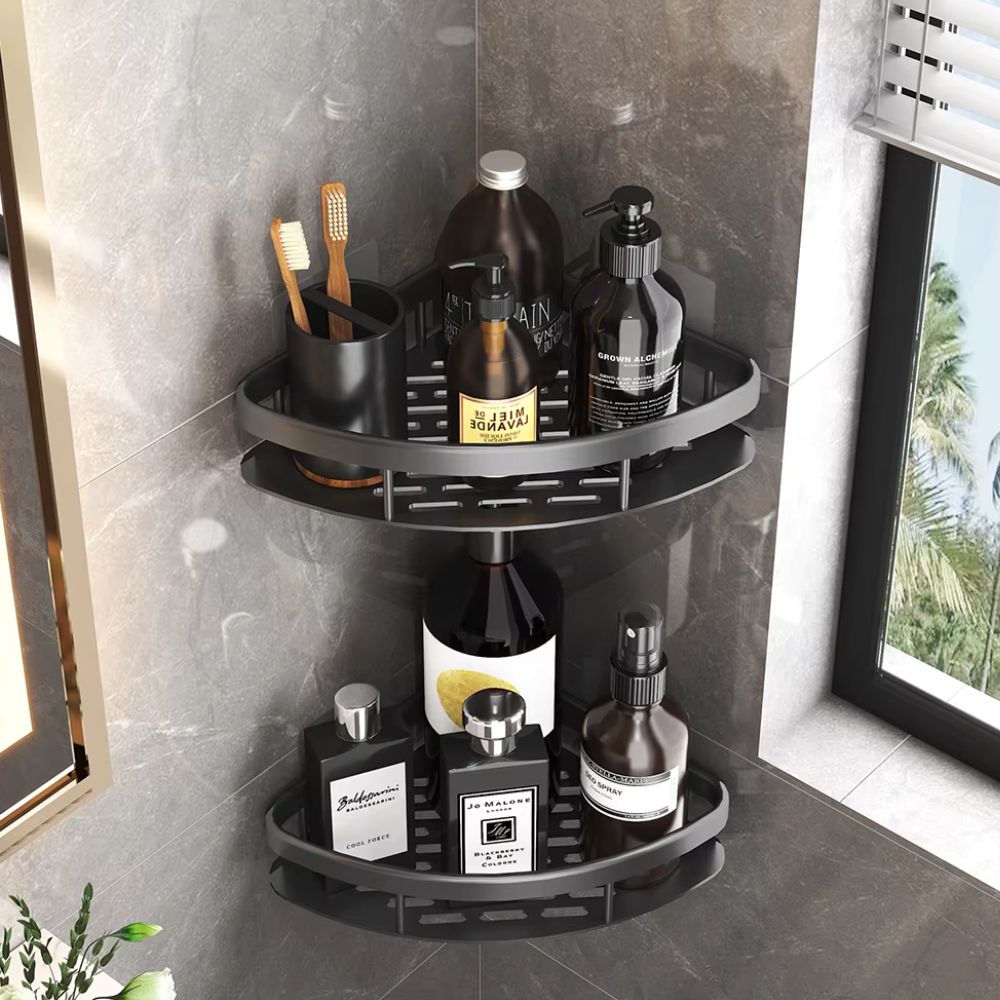 Aluma Curve | Aluminum Shower Caddy Shelf, Adhesive No Drill Bathroom Organizer, Rustproof Wall Mounted Shower Rack