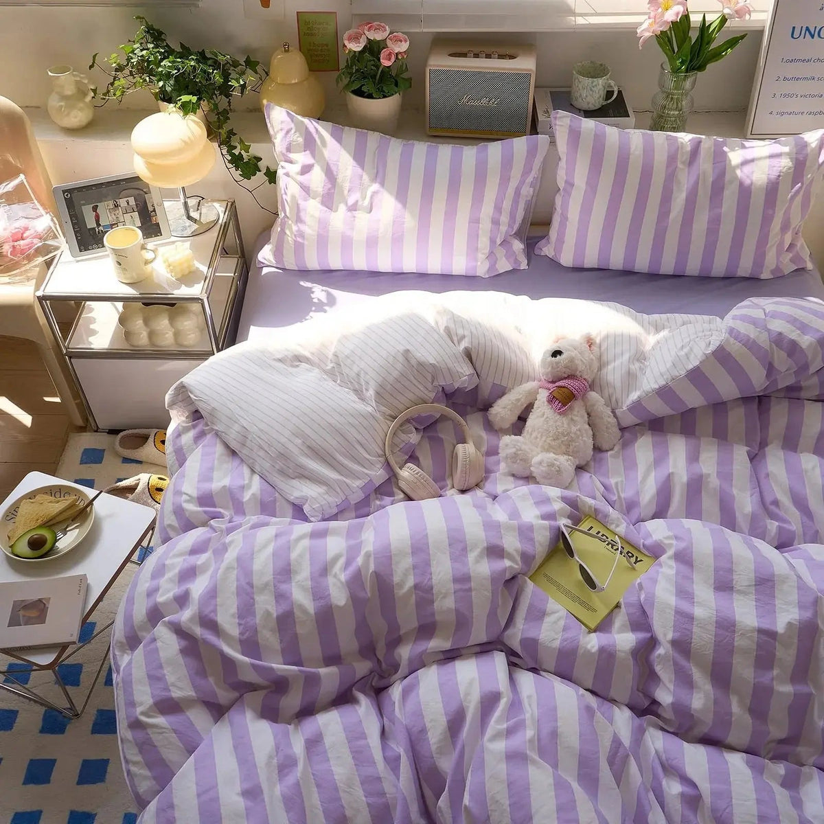 Eve | Washed Cotton Crepe Striped Quilt Set | Breathable Cozy Cotton Bedding