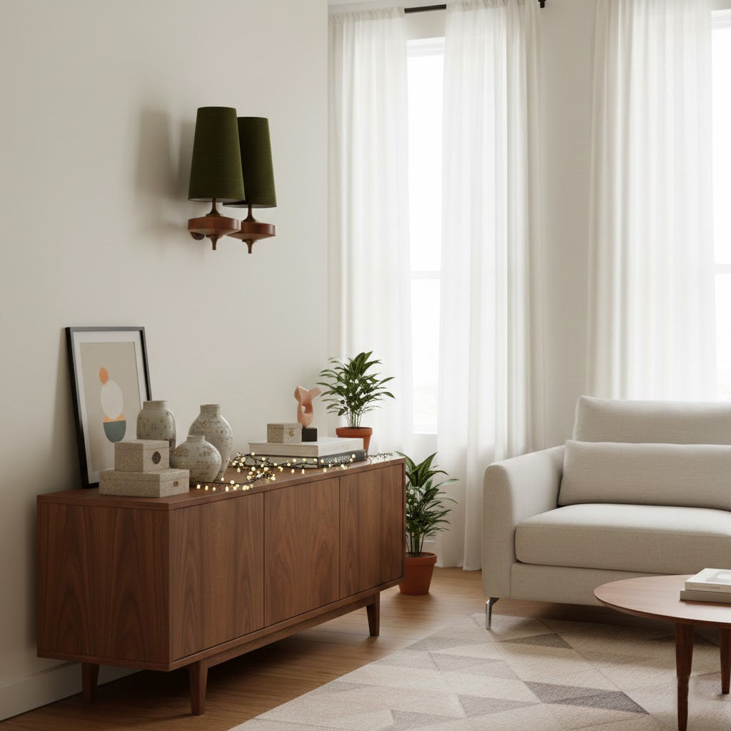 Tamsin | Walnut Wall Sconce, Fabric Shade Bedside Wall Lamp
