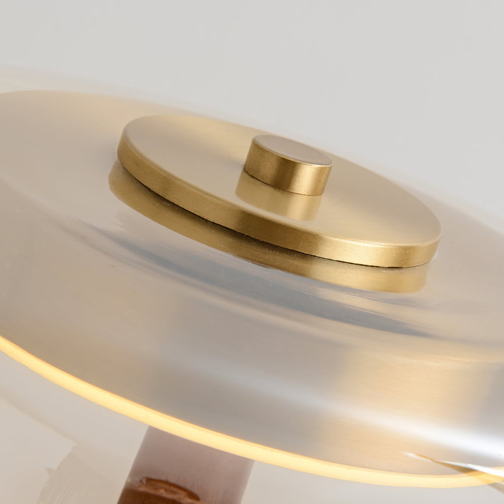Andi | Glass Mushroom Table Lamp, Walnut Wood Bedside Lamp, 3 Color Plug In Desk Lamp