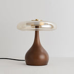 Andi | Glass Mushroom Table Lamp, Walnut Wood Bedside Lamp, 3 Color Plug In Desk Lamp