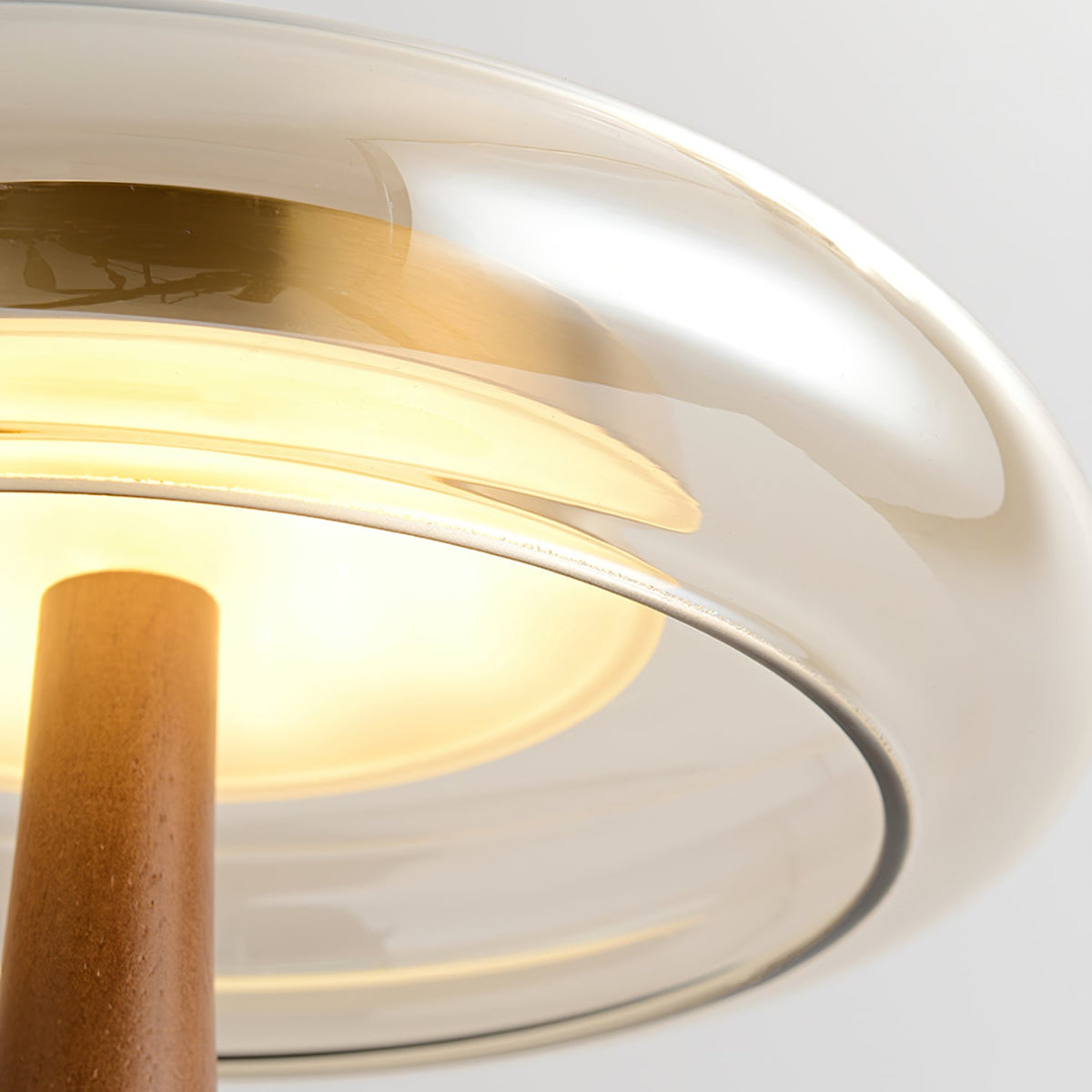 Andi | Glass Mushroom Table Lamp, Walnut Wood Bedside Lamp, 3 Color Plug In Desk Lamp