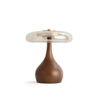 Andi | Glass Mushroom Table Lamp, Walnut Wood Bedside Lamp, 3 Color Plug In Desk Lamp