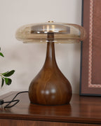 Andi | Glass Mushroom Table Lamp, Walnut Wood Bedside Lamp, 3 Color Plug In Desk Lamp