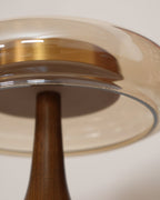 Andi | Glass Mushroom Table Lamp, Walnut Wood Bedside Lamp, 3 Color Plug In Desk Lamp