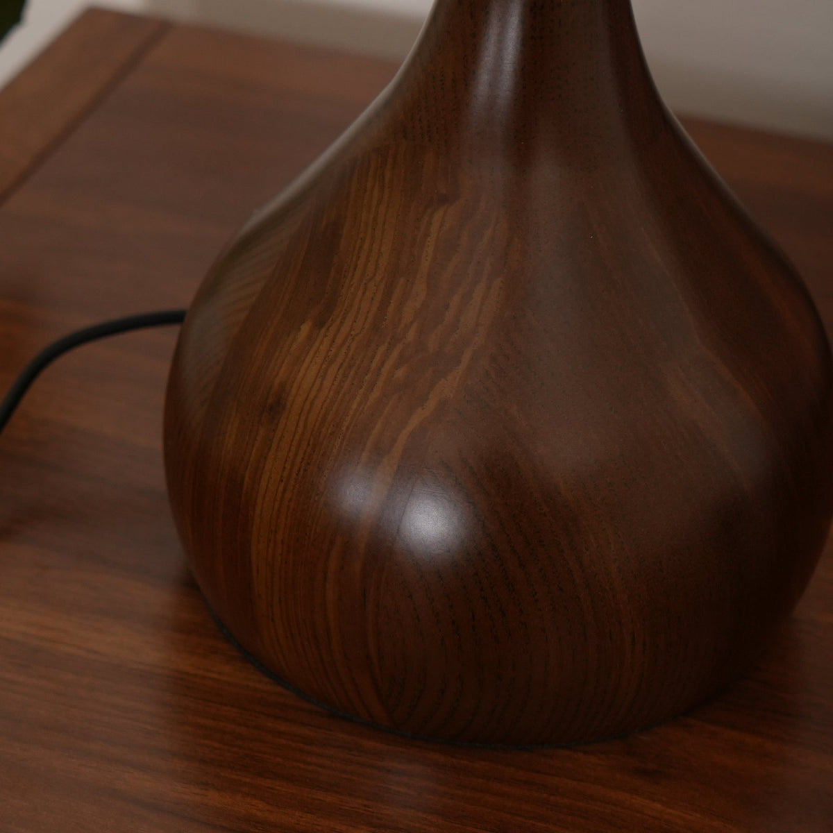 Andi | Glass Mushroom Table Lamp, Walnut Wood Bedside Lamp, 3 Color Plug In Desk Lamp