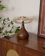 Andi | Glass Mushroom Table Lamp, Walnut Wood Bedside Lamp, 3 Color Plug In Desk Lamp