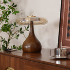 Andi | Glass Mushroom Table Lamp, Walnut Wood Bedside Lamp, 3 Color Plug In Desk Lamp