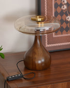 Andi | Glass Mushroom Table Lamp, Walnut Wood Bedside Lamp, 3 Color Plug In Desk Lamp