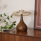Andi | Glass Mushroom Table Lamp, Walnut Wood Bedside Lamp, 3 Color Plug In Desk Lamp