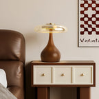 Andi | Glass Mushroom Table Lamp, Walnut Wood Bedside Lamp, 3 Color Plug In Desk Lamp