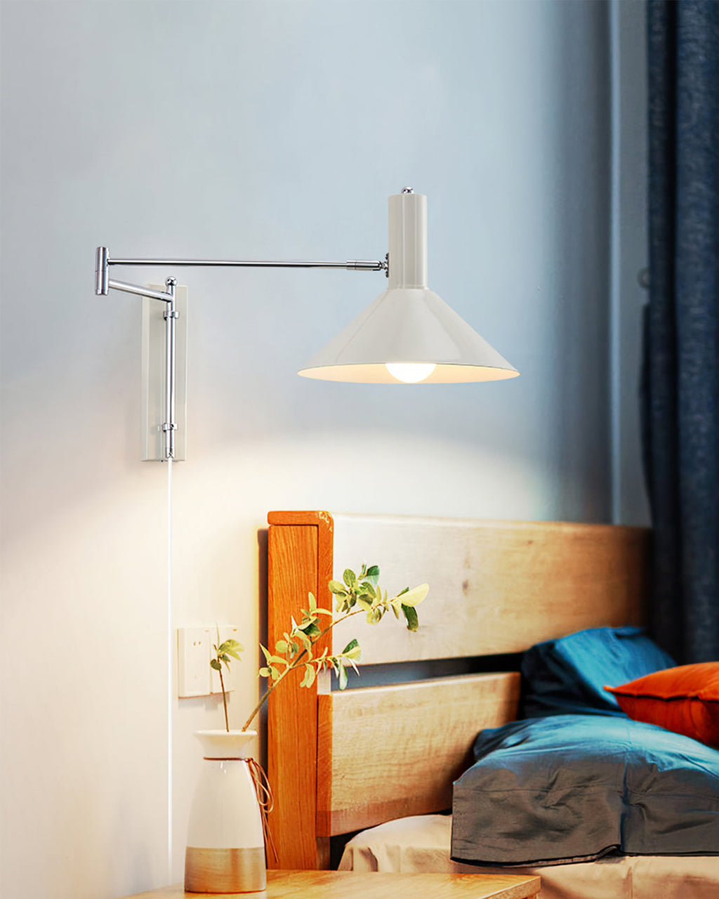 Anvia | Plug In Wall Lamp, Adjustable Arm Cone Wall Sconce for Bedroom and Reading Nook