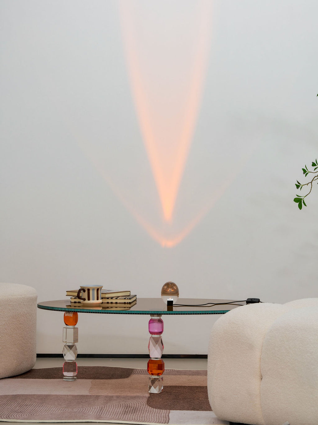 Ova | Crystal Glass Table Lamp, Oval Stone LED Accent Lamp, Sunset Projection Light for Bedroom