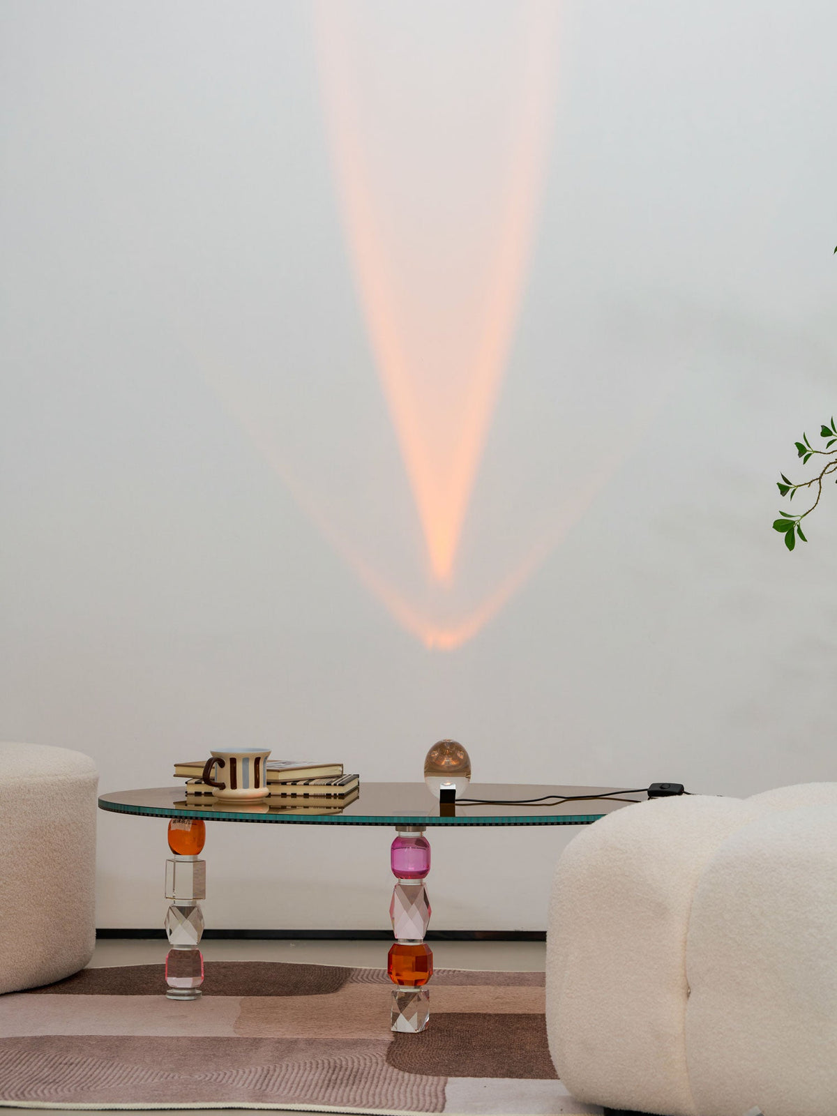 Ova | Crystal Glass Table Lamp, Oval Stone LED Accent Lamp, Sunset Projection Light for Bedroom