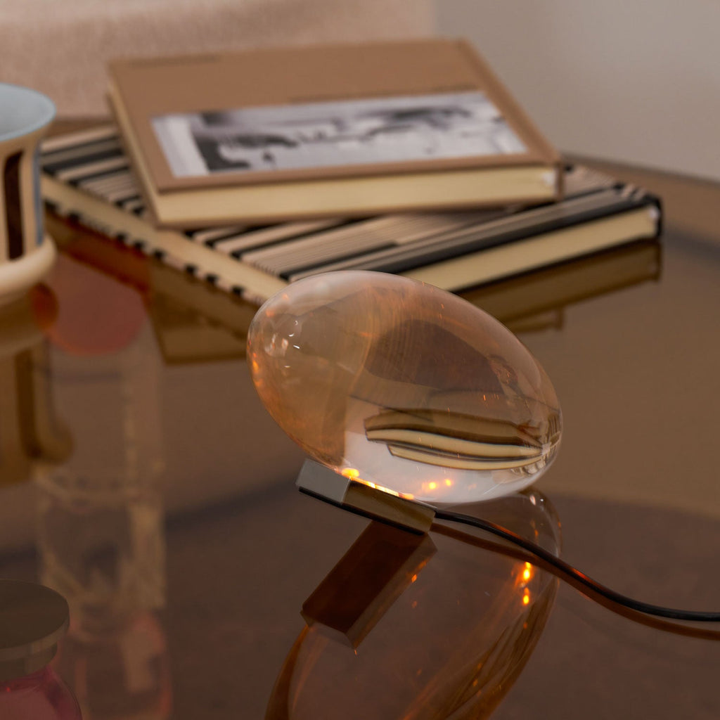 Ova | Crystal Glass Table Lamp, Oval Stone LED Accent Lamp, Sunset Projection Light for Bedroom