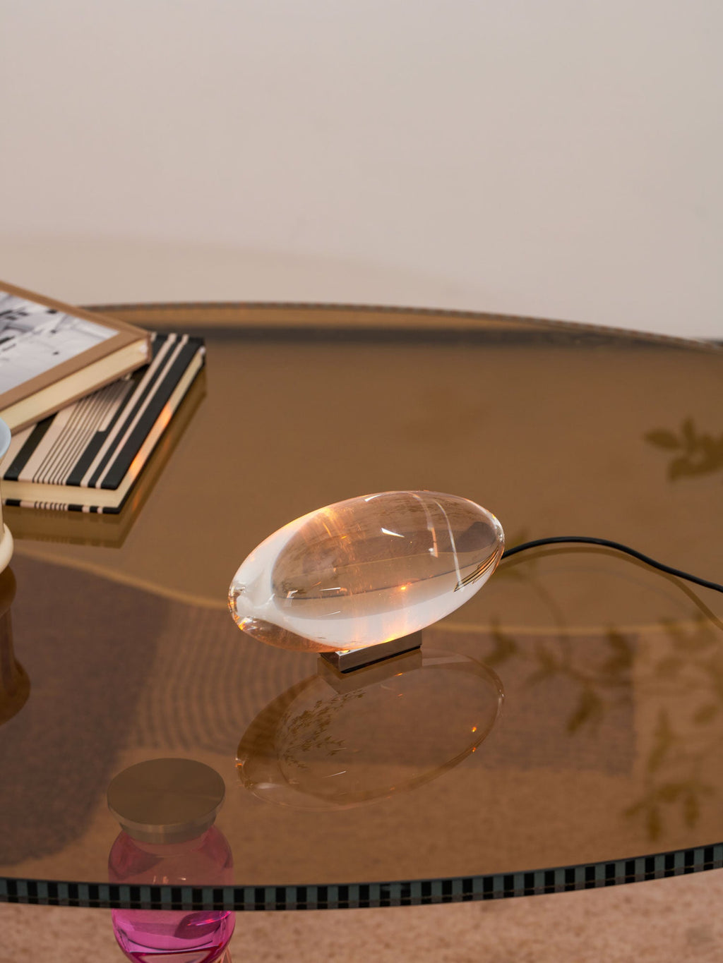 Ova | Crystal Glass Table Lamp, Oval Stone LED Accent Lamp, Sunset Projection Light for Bedroom