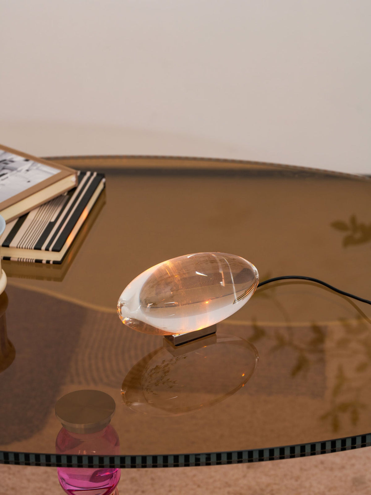 Ova | Crystal Glass Table Lamp, Oval Stone LED Accent Lamp, Sunset Projection Light for Bedroom
