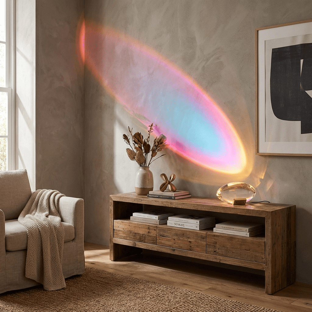 Ova | Crystal Glass Table Lamp, Oval Stone LED Accent Lamp, Sunset Projection Light for Bedroom