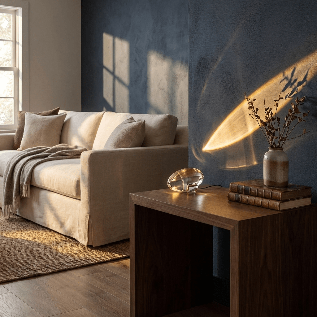 Ova | Crystal Glass Table Lamp, Oval Stone LED Accent Lamp, Sunset Projection Light for Bedroom