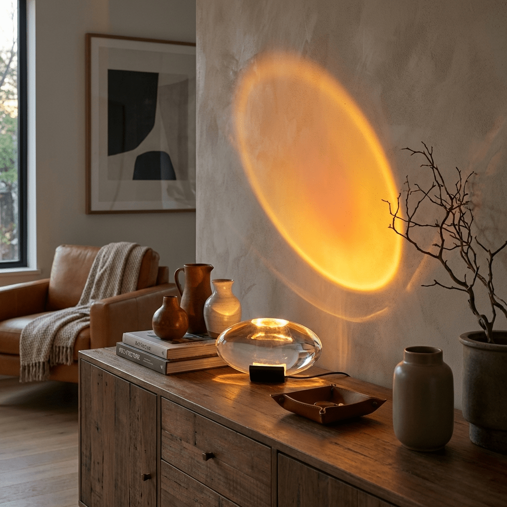 Ova | Crystal Glass Table Lamp, Oval Stone LED Accent Lamp, Sunset Projection Light for Bedroom