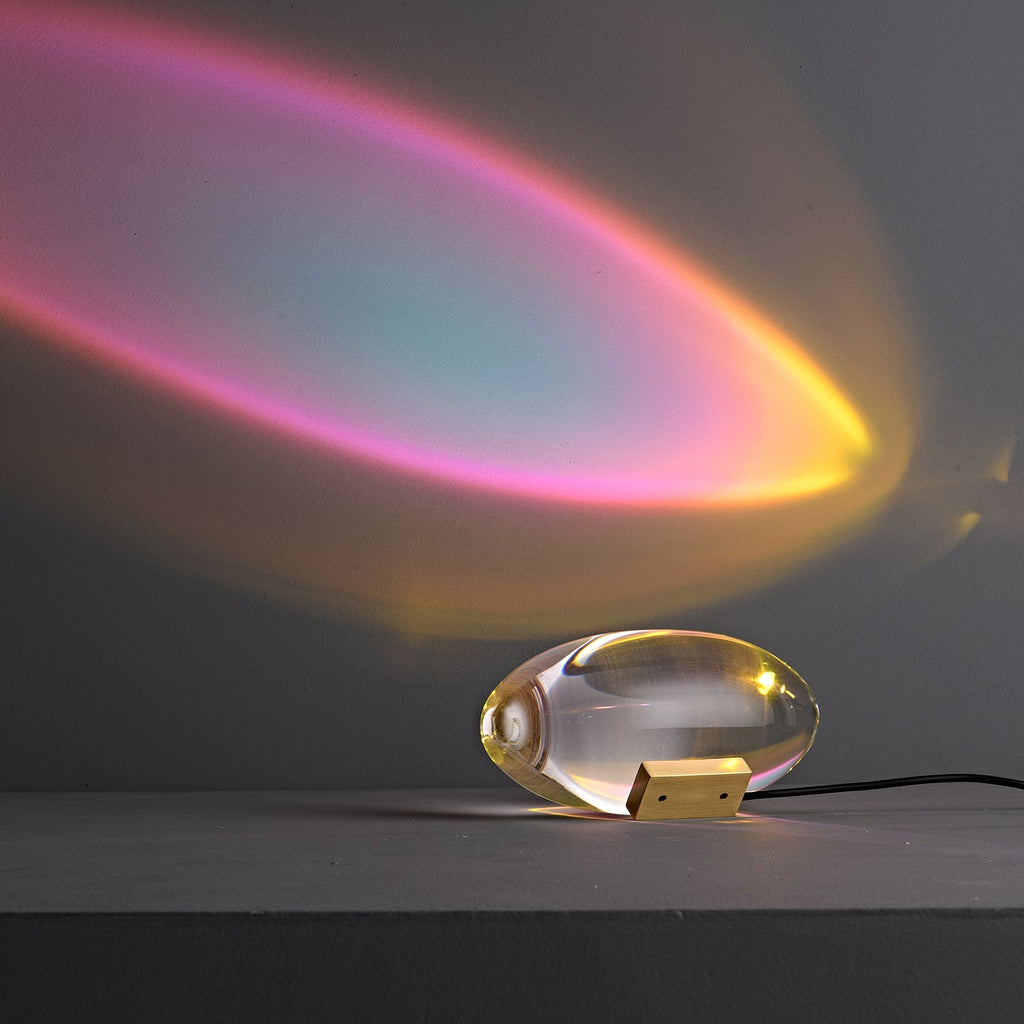 Ova | Crystal Glass Table Lamp, Oval Stone LED Accent Lamp, Sunset Projection Light for Bedroom