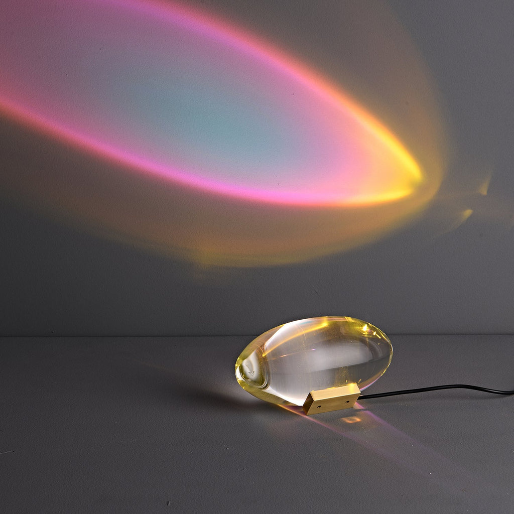 Ova | Crystal Glass Table Lamp, Oval Stone LED Accent Lamp, Sunset Projection Light for Bedroom