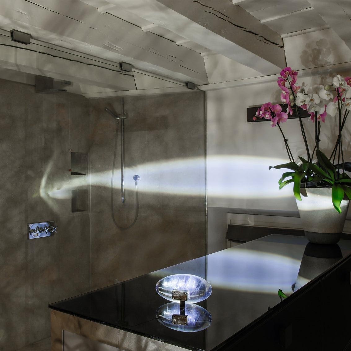 Ova | Crystal Glass Table Lamp, Oval Stone LED Accent Lamp, Sunset Projection Light for Bedroom
