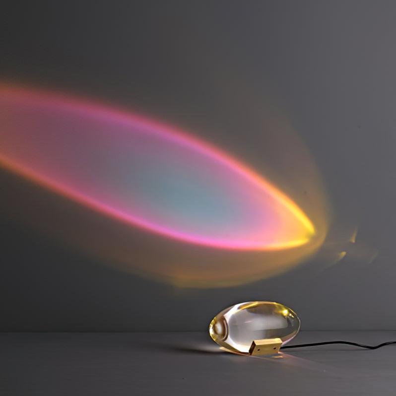 Ova | Crystal Glass Table Lamp, Oval Stone LED Accent Lamp, Sunset Projection Light for Bedroom