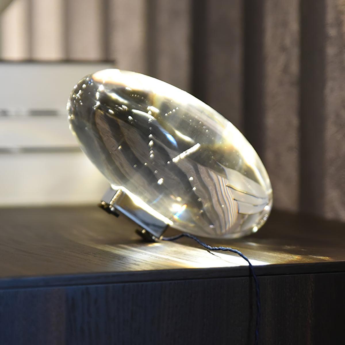 Ova | Crystal Glass Table Lamp, Oval Stone LED Accent Lamp, Sunset Projection Light for Bedroom
