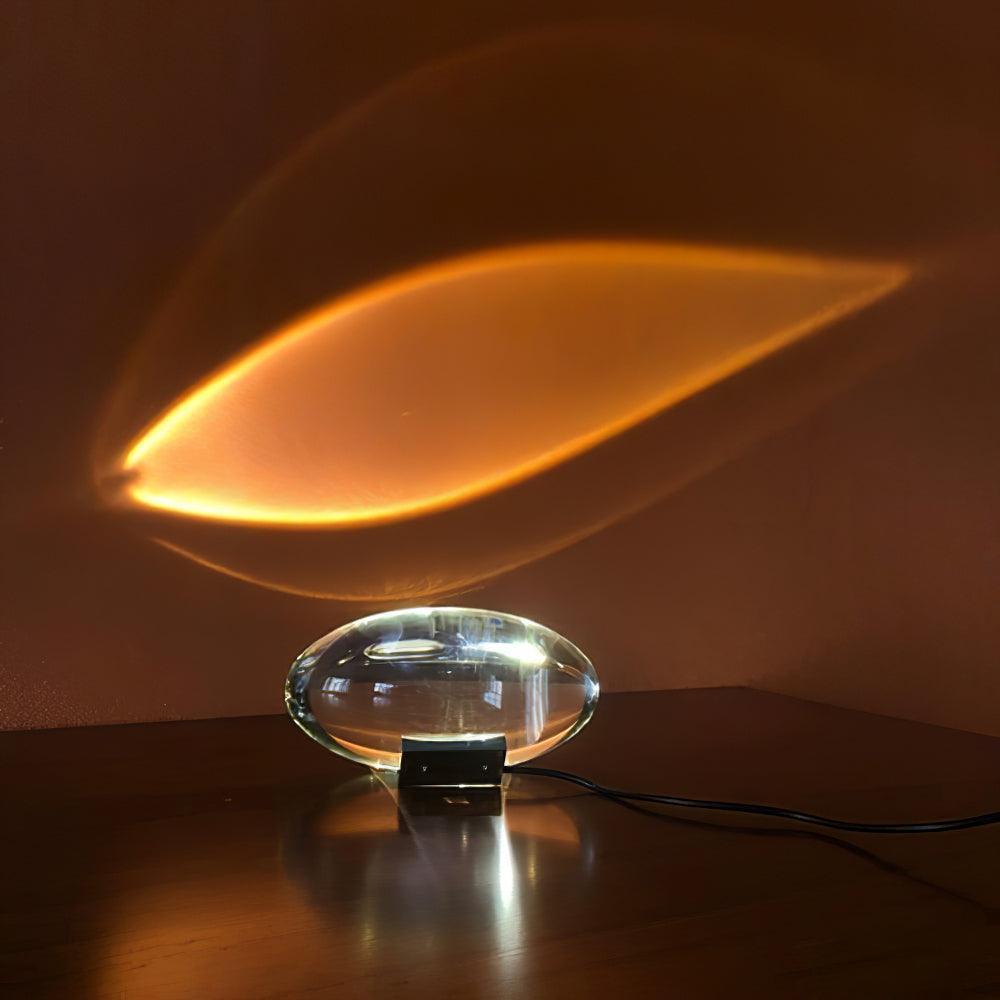 Ova | Crystal Glass Table Lamp, Oval Stone LED Accent Lamp, Sunset Projection Light for Bedroom